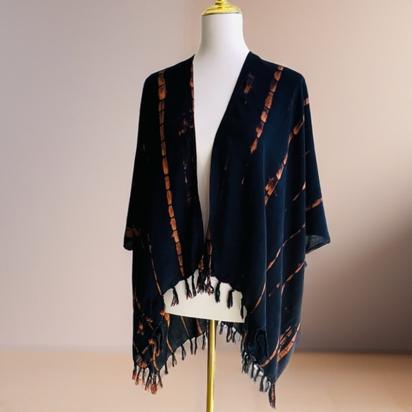 0131 / Black Brown Tie Dye Outer With Fringes - Picture 5 of 10